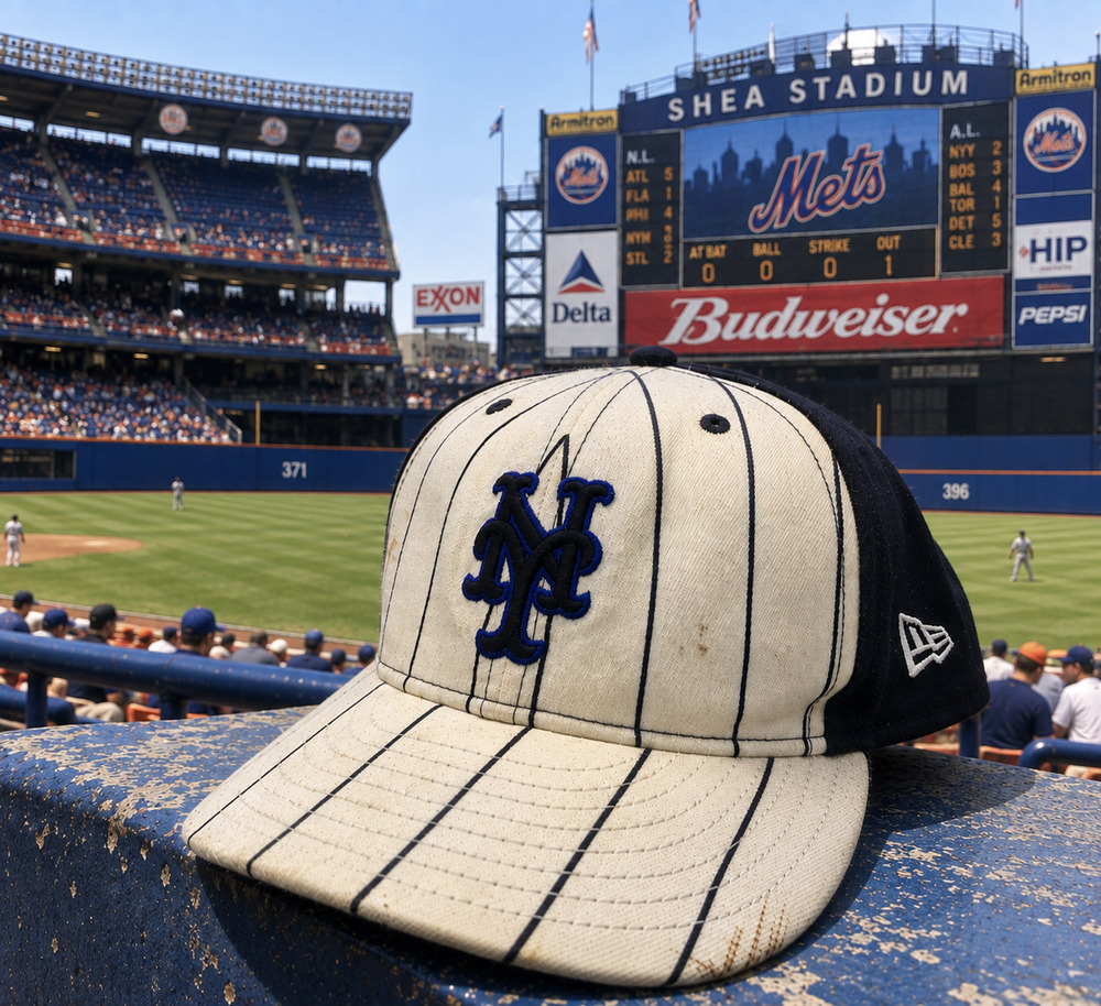 New York Mets New Era 59FIFTY Pinstripe Fitted Hat 7 3/8 USA Wool Y2K MLB Cap